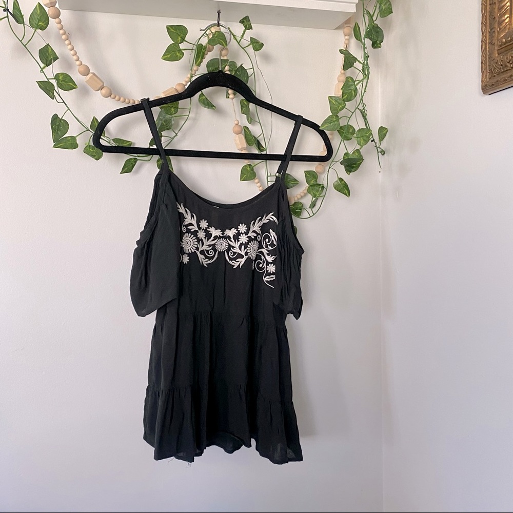 Flowy, floral off the shoulder top.